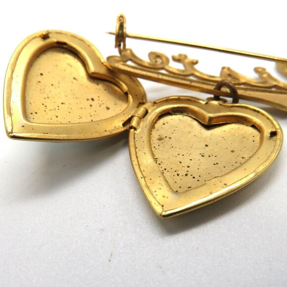 Vintage Sister Brooch Gold Tone Niagara Falls Hanging Heart Locket Pin - Picture 6 of 8